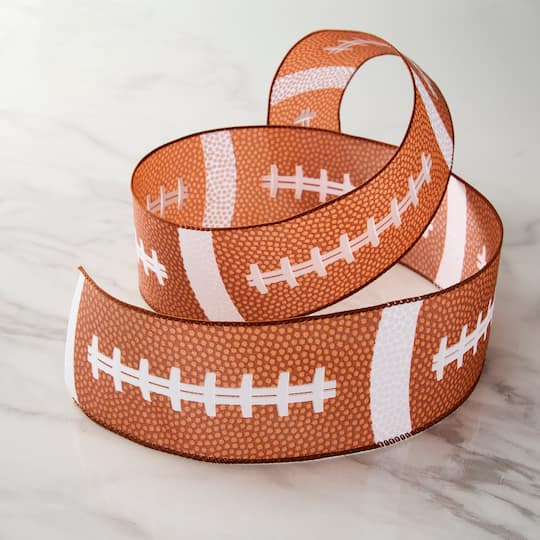 2.5" x 3yd. Brown Football Wired Edge Ribbon by Celebrate It™